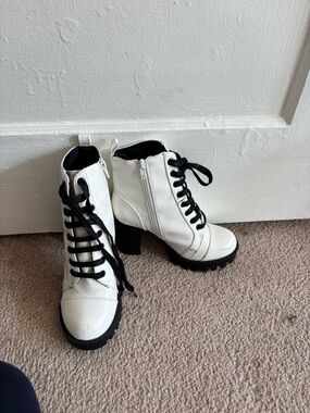 Charlotte Russe White Lace-Up Chunky Heel Combat Boots